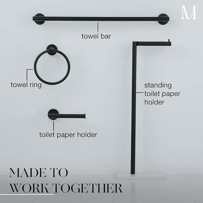 MARMOLUX ACC Free Standing Matte Black Toilet Paper Holder Stand White Marble Base and Storage - 4 Jumbo Roll Bathroom Hardware Toilet Tissue Organizer - Stainless Steel Bathroom Decor Accessory
