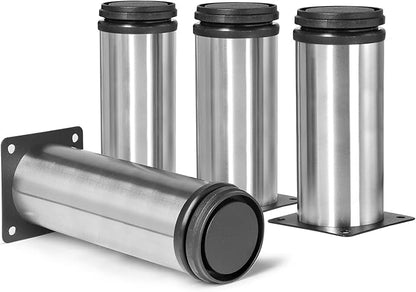 6 Inch Metal Furniture Legs Stainless Steel Adjustable Legs Silver Metal Legs Round Cabinet Legs for Coffee Table Cabinet Desk Sofa Shelves, Pack of 4