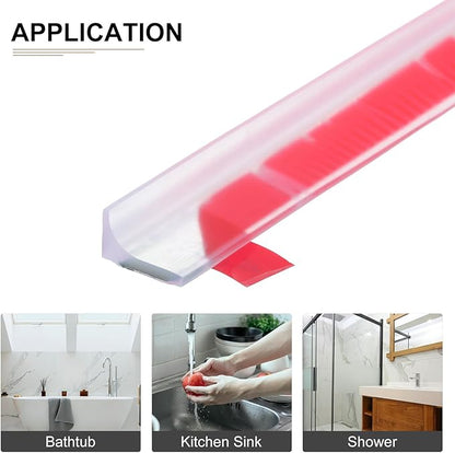 59"x0.8"x0.5" (LxWxH) Collapsible Shower Barrier Stopper - 1 Pack - Good for Bathroom Kitchen - L Shape Water Splash Guard Blocker - Clear