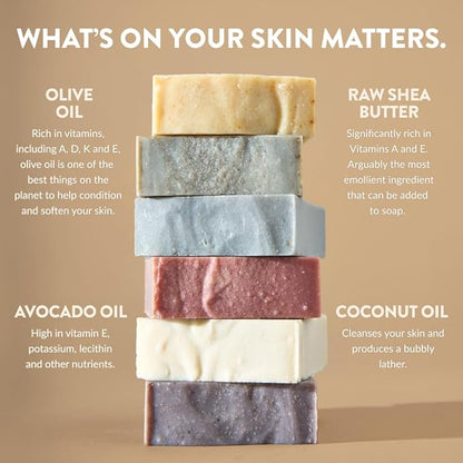 Crate 61 Organics, Handmade in Canada, Plant Based Cold Process Natural Bar Soap, With Premium Essential Oils, Pack of 6 (Dry Skin)
