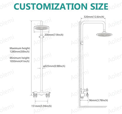 Aolemi Outdoor Shower Kit Outdoor Shower Fixtures Faucet System Double Handle Exposed Shower with 8 Inch Rainfall Shower Head Adjustable Height Shower Pipe 6 Inch Center Brushed Nickel