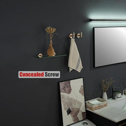 JQK Bathroom Glass Shelf, Tempered Glass Shower Storage 12 by 5 inches, 304 Stainless Steel Champagne Bronze Wall Mount, TGS101L12-CB