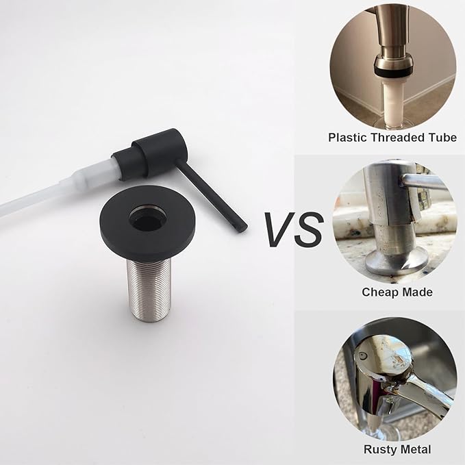 Deck Mounted Brass Kitchen Sink Soap Dispenser or Lotion Dispenser with 17OZ Above The Sink Refillable Bottle(Matte Black)