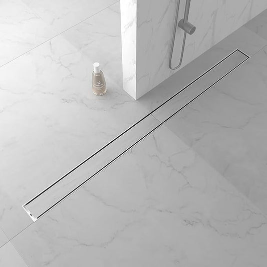 Linear Shower Drain 48", Brushed Floor Drain with Tiled Insert Grate & Hair Strainer, 304 Stainless Steel Bathroom 2-in-1 Tiled in Drain, CUPC Certified (Brushed, 48'')
