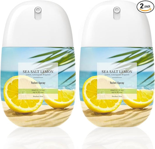 Clesh Toilet Spray Travel Size, Citrus and Sea Salt Lemon, 2 Pack, 1.7 fl oz Each, Up to 170 Uses, Pocket Poop Essential Oils Freshener Spray, Bathroom Odor Eliminator