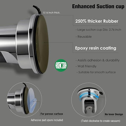Handheld Shower Head Holder with Enhanced Suction Cup - Relocatable - 4 Angles Adjustable - 90° Downward - Bathroom Wall Mount Shower Wand Holder (Polished Chrome)