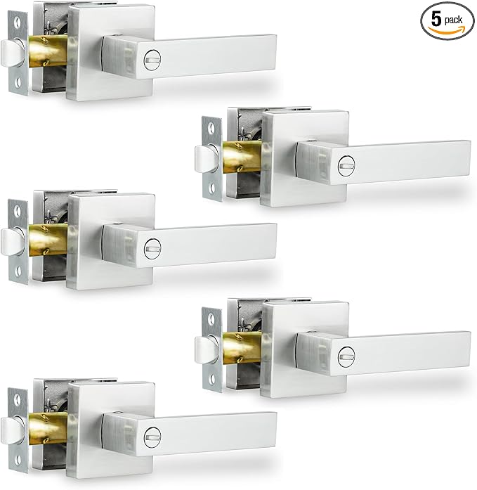 Privacy Interior Door Handle, 5 Pack Heavy Duty Door Lever for Bathroom & Bedroom Privacy Door Lock Handle Keyless Door Knobs in Satin Nickel for Right & Left Sided Doors