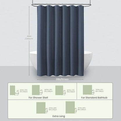 Inhousolu Fabric Shower Curtain Waffle Weave, Navy Blue 230 GSM Heavy Duty, Weighted Hem, 14 Metal Hooks, Water Repellent, Machine Washable, Hotel Spa Luxury Bath Curtain Set, 72 x 96 Inch