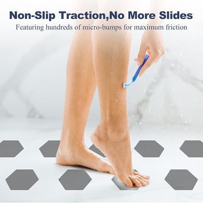 28 PCS Shower Floor Non Slip Stickers with Strong Adhesive, Invisible & Durable Anti Slip Shower Stickers with Scraper for Bath Tub, Pools and Stairs(Grey,Hexagon)