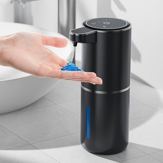 Automatic Soap Dispenser Touchless, 4-Level Adjustable 1200mAh, 12.8oz/380ml Wall or Countertop Mounted, Modern Electric Hand Soap Dispenser for Kitchen, Bathroom, Kids & Family - Black