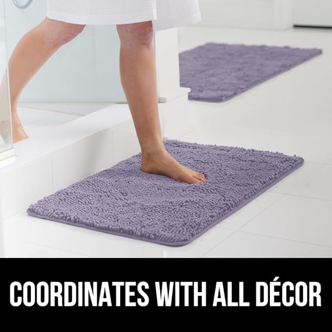 GORILLA GRIP Bath Rug Mat 30x20, Soft Absorbent Chenille, Quick Dry Microfiber Mats, Rubber Backing Washable Shower Floor Rugs, Bathmat Runner, US Designed Bathroom Decor Accessories Light Purple
