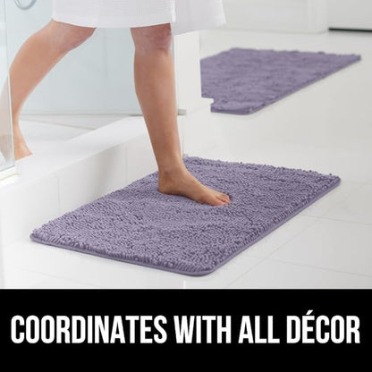 GORILLA GRIP Bath Rug Mat 30x20, Soft Absorbent Chenille, Quick Dry Microfiber Mats, Rubber Backing Washable Shower Floor Rugs, Bathmat Runner, US Designed Bathroom Decor Accessories Light Purple