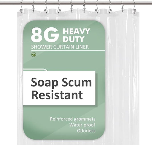 54x78 Inch Stall Shower Curtain/Liner 8G Heavy Duty Clear PEVA, 3 Bottom Magnets, Waterproof, PVC Free, Metal Grommets