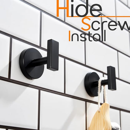 Robe Hook Matte Black Bath Towel Hooks Stainless Steel Wall Hooks for Bathroom Kitchen Closet Garage Door Hanger 2 Pack, AN1001MB-P2