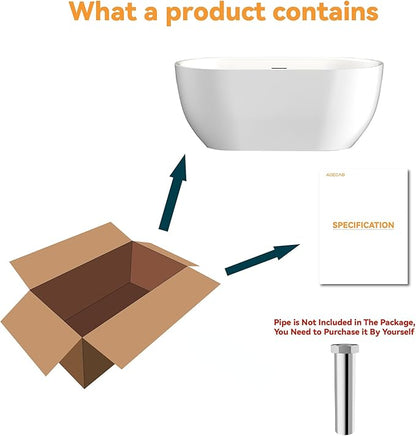 59" Acrylic Freestanding Bathtub, Free Standing Tub, Stand Alone Tub with Overflow and Drain, cUPC Certified, Gloss White