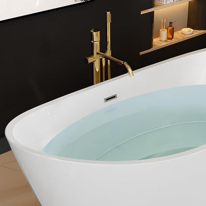 BATHTUB 67" Free Standing Tub, Luxury Acrylic Soaking Tub, Modern Stand Alone Tub with Ergonomic Design, Glossy White, Brushed Nickel Drain & Overflow Included