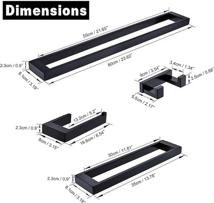 Lairuier Bathroom Hardware Accessories Set Matte Black 4-Piece Towel Bar Set 304 Stainless Steel Wall Mounted Bath Towel Rack Set, 24 Inch