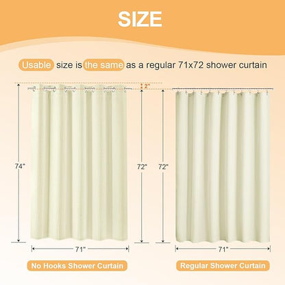 River Dream Cotton Blend Shower Curtain with Snap in Liner, Cream No Hook Shower Curtains for Bathroom, Hotel Grade, Water Repellent, 71" W x74 L