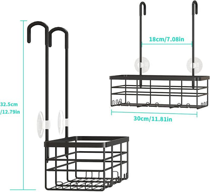 HapiRm Hanging Shower Caddy Organizer - No Drilling Shower Organizer with Hooks, Rustproof & Waterproof 304 Stainless Steel Bathroom Shelves - Black (1 Basket)