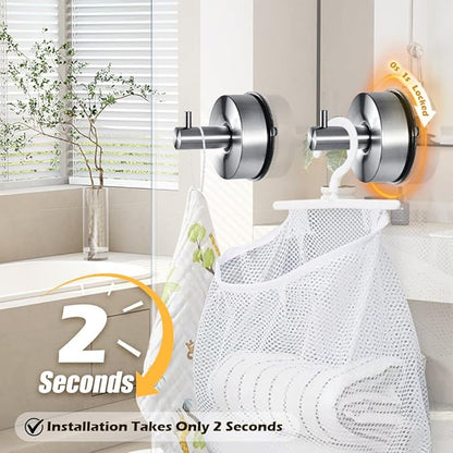 YOHOM Suction Cup Hooks for Shower Wall Bathrooms Towels Hook for Glass Door Heavy Duty (Silver, 2 PCS)
