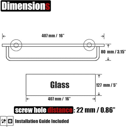 JQK Bathroom Glass Shelf, Shelf with 16 Inch Towel Bar Tempered Glass Shower Storage 16 by 5 inches, 304 Stainless Steel Brushed Gold Wall Mount, TGS100-BG