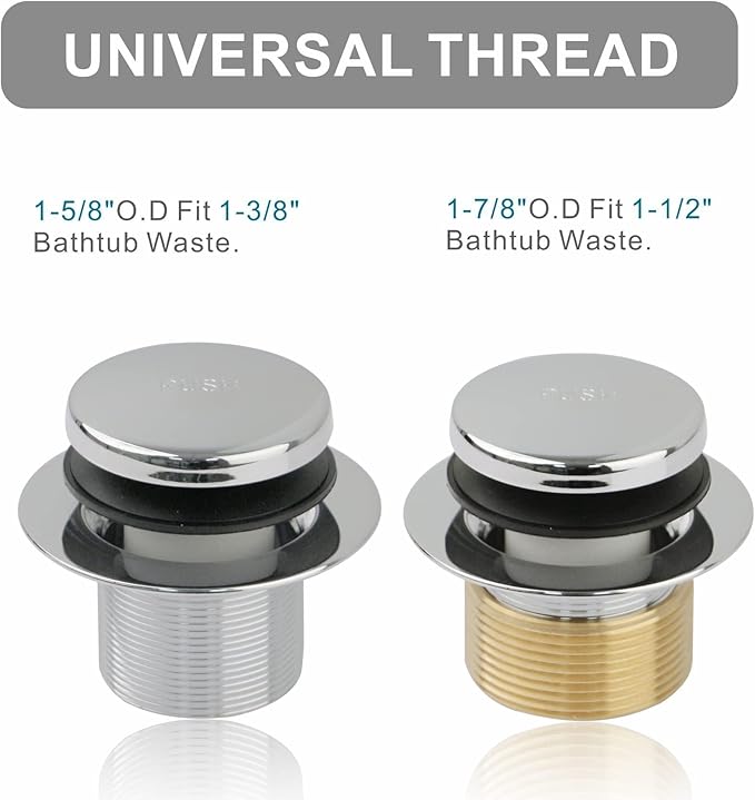 Chrome Bathtub Drain Tip-Toe Two-Hole,Welsan Tub Drain Trim Set Conversion Kit Assembly, Coarse Thread Replacement Trim Kit with 2-Hole Overflow Faceplate Includes an Adapter, Chrome Plated
