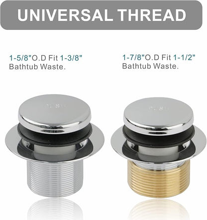 Chrome Bathtub Drain Tip-Toe Two-Hole,Welsan Tub Drain Trim Set Conversion Kit Assembly, Coarse Thread Replacement Trim Kit with 2-Hole Overflow Faceplate Includes an Adapter, Chrome Plated