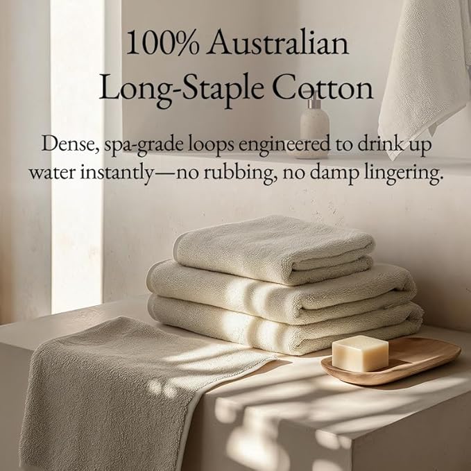 Italic Ultraplush Luxe 6 Piece Towel Set – 2 Bath Sheets, 2 Hand Towels, 2 Washcloths – 800GSM Soft, Highly Absorbent & Quick Drying, Resort Grade 100% Australian Cotton Towels (Sand)