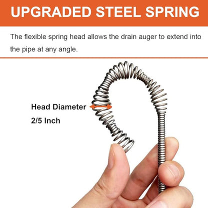 Drain Auger, Clog Remover with Drill Adapter, 25 Feet Flexible Plumbing Snake Use Manually or Powered for Kitchen, Bathroom and Shower Sink, Comes with Gloves (orange)