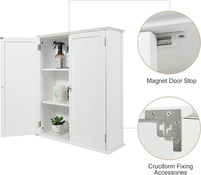 Wall Mount Bathroom Storage Cabinet, White Bathroom Cabinet with Doors and Adjustable Shelves, Wall Cabinet for Bathroom Above Toilet, Medicine Cabinet Wall Mounted, Wood
