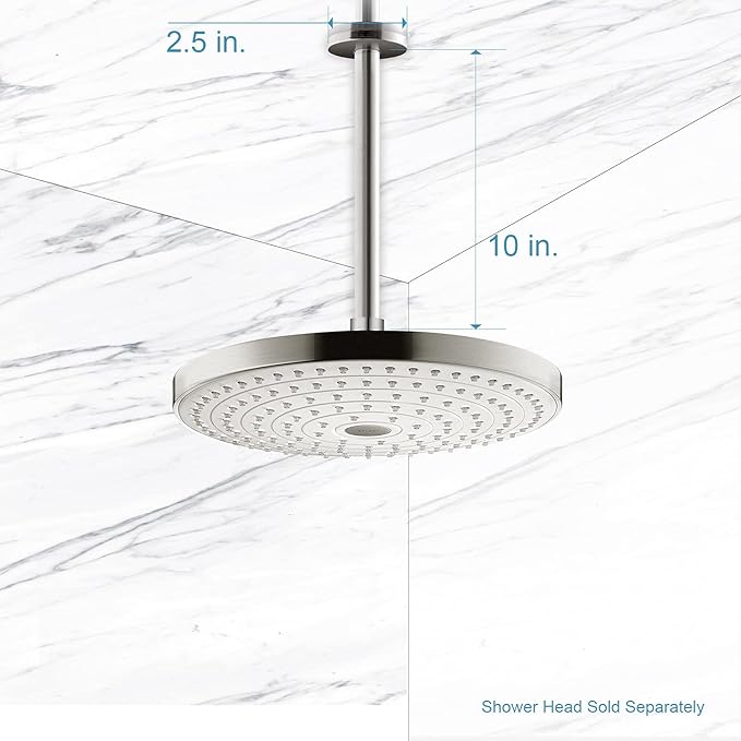 OFFO Shower Arm with Flange, 10 in Brushed Nickel Ceiling Mount Replacement Rain Shower Head Straight Arm Ceiling-Mounted For Fixed Shower Head & High Pressure Rain