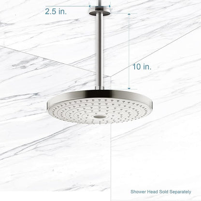 OFFO Shower Arm with Flange, 10 in Brushed Nickel Ceiling Mount Replacement Rain Shower Head Straight Arm Ceiling-Mounted For Fixed Shower Head & High Pressure Rain