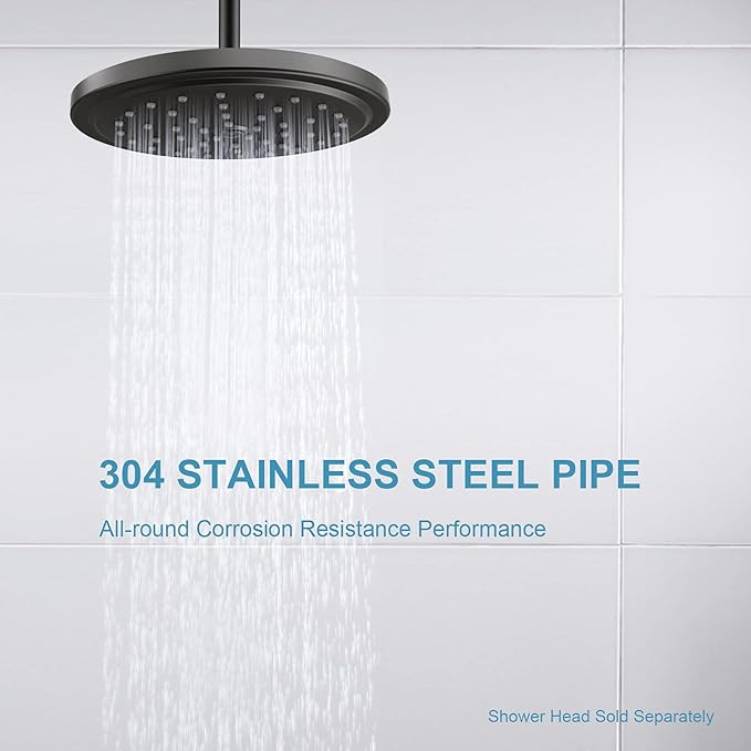 OFFO Shower Arm with Flange, 16 in Ceiling Mount Replacement Rain Shower Head Straight Arm Ceiling-Mounted For Fixed Shower Head & High Pressure Rain, Matte Black