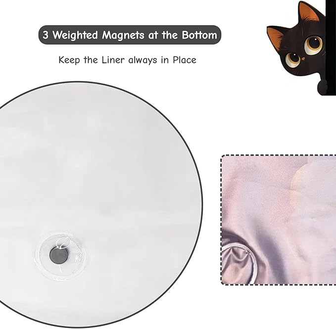Clear Cute Funny Black Cat Shower Curtain Liner, Are You Pooping Shower Curtain, Fun Anime Cat Shower Curtains for Bathroom, 72x78 Plastic Cool Summer Shower Curtain Set with Weighted Magnets 12 Hooks