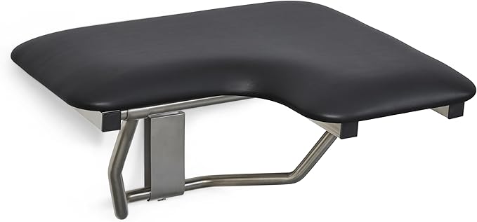26" x 22.5" Black Padded Cushion Wall Mount Folding Left-Handed Transfer Bench Shower Seat, ADA Compliant