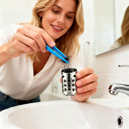 Beruth Bathroom Sink Stopper Hair Catcher, 304 Stainless Steel Pop Up Drain Strainer for 1.1''~2.36'' Basin, Upgraded Silent & Odor-Proof Design, Removable Filter Basket & Easy Install（All Metal）