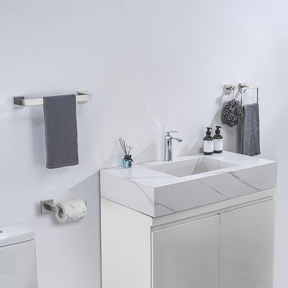 4-Piece Bathroom Hardware Set, Towel Rack Towel Holder Toilet Paper Holder Towel Hooks Towel Bar Set Stainless Steel Towel Rack Accessories Set Wall Mounted, Brushed Nickel 16 Inch