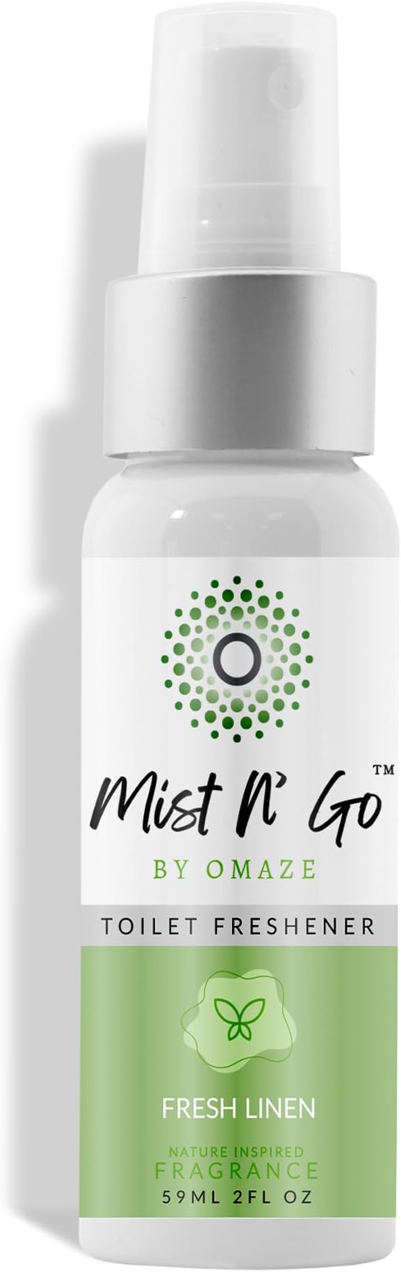 Mist N’ Go by Omaze Travel Bathroom Spray for Toilet Spray Odor Eliminator - Travel Toilet Spray for Bathroom Air Freshener Spray for Bathroom Deodorizer - Fresh Linen Regular Size (2oz x1)