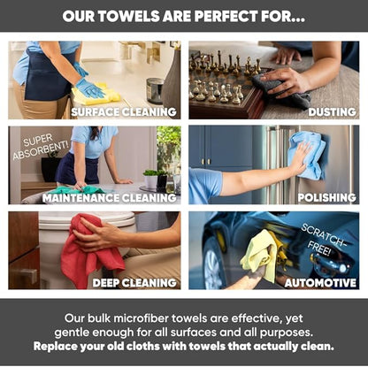 16" x 16" All Purpose Microfiber Towels - 50 Pack - Reusable Wash Cloths, Dust, Kitchen, Car, Shop Rags for Cleaning (Yellow)