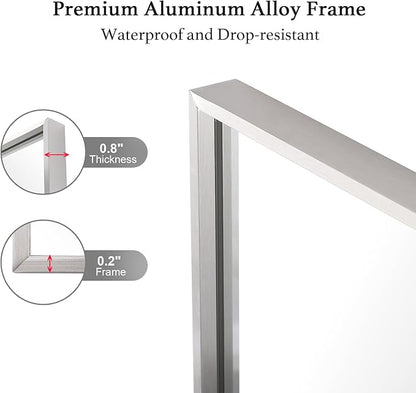26x36 Inch Silver Bathroom Mirror - Copper-Free Mirror, Aluminum Alloy Frame Vanity Rectangle Wall Mounted Modern Mirror for Bedroom/Living Room/Porch Horizontal or Vertical