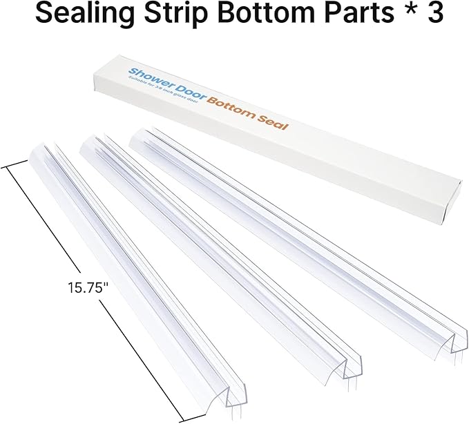 AmazerBath 3PCS Shower Door Bottom Seal for 1/4 Inch Glass - (15.75 Inches * 3), 3 Section Segmented Shower Installation Kit Frameless Glass Door Seal Strip