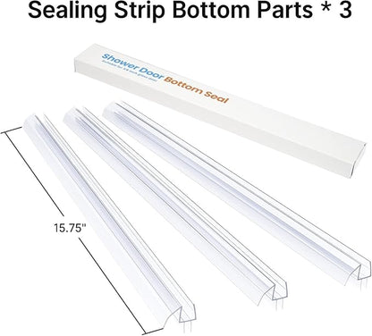 AmazerBath 3 PCS Shower Door Bottom Seal for 1/2 Inch Glass - (15.75 Inches x 3), 3 Section Segmented Shower Installation Kit Frameless Glass Door Seal Strip