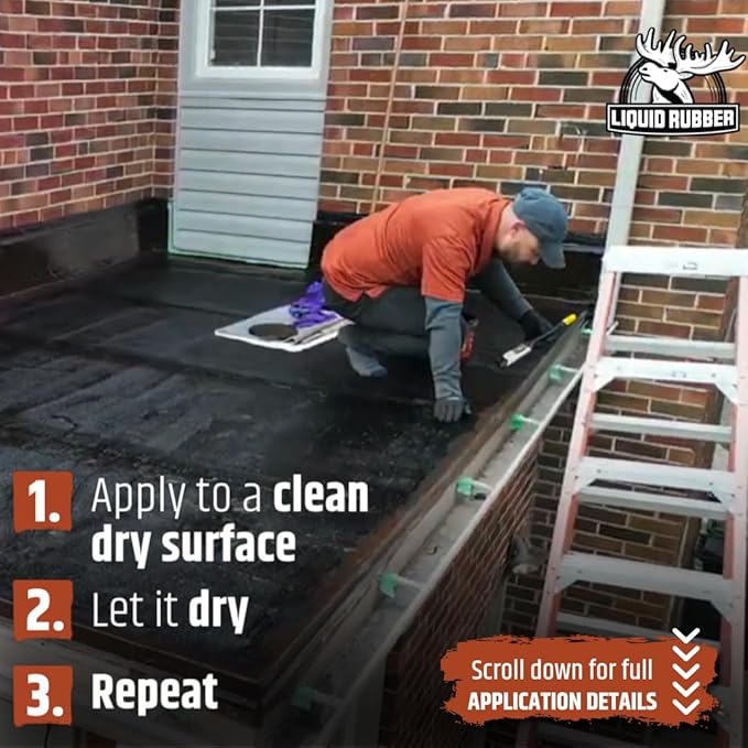Liquid Rubber Waterproof Sealant – DIY Leak Repair Coating for Flat, Metal & Low Slope Roofs, Foundations, Gutters & More – Flexible Protective Membrane - Black - 1 Quart