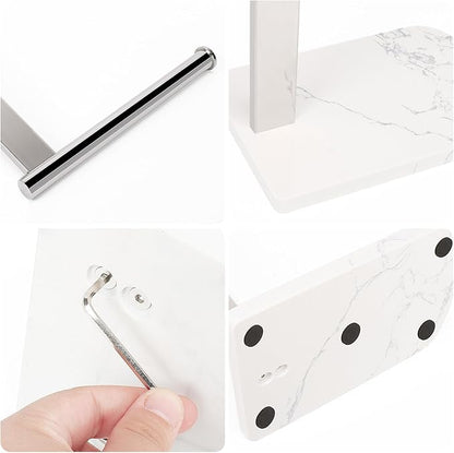 NearMoon Hand Towel Holder with Balanced Marble Base, 304 Stainless Steel Stand Towel Ring L Shape Hand Towel Rack Free-Standing Towel Bar for Bathroom Kitchen Countertop (Single Rod, Chrome)