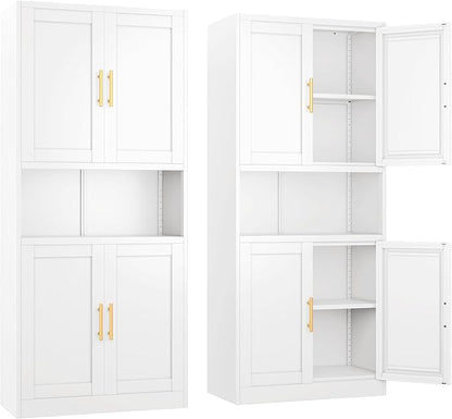 Pantry Cabinet 61" H Metal Kitchen Cabinet with 4 Doors, Bathroom Cabinets, 2 Adjustable Shelves for Kitchen, Home Office, Living Room, Dinning Room (White)