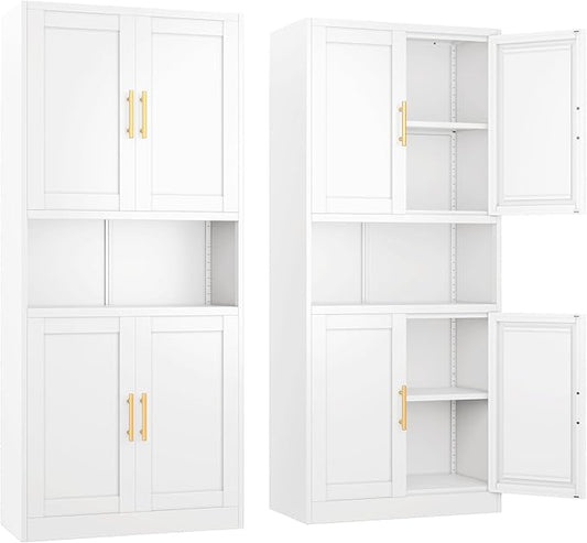 Pantry Cabinet 61" H Metal Kitchen Cabinet with 4 Doors, Bathroom Cabinets, 2 Adjustable Shelves for Kitchen, Home Office, Living Room, Dinning Room (White)