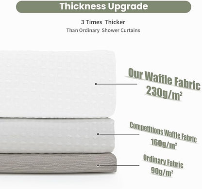 Inhousolu Fabric Shower Curtain Waffle Weave, 230 GSM Heavy Duty, Weighted Hem, 12 Metal Hooks, Water Repellent, Machine Washable, Hotel Spa Luxury Bath Curtain Set, 60 x 72 Inch, White