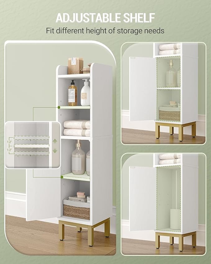 Bathroom Storage Cabinet, Small Corner Floor Cabinet with Door and Shelves, Narrow Toilet Paper Holder, Bathroom Organizer with Adjustable Shelf, for Small Spaces, White BC08203X