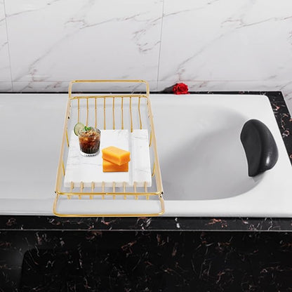 Bath Tub Tray Expandable Bathtub Tray 26.77-35.43 in, Bathtub Trays with Marble Board Bath Trays for Tub Luxury Bathtubs & Bathroom Accessories for Relaxing Spa,Suitable for Bathtubs Gold