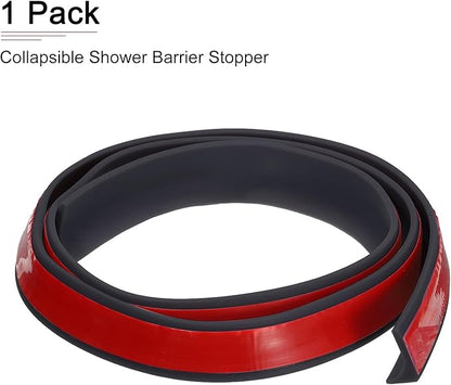 39"x0.8"x0.5" (LxWxH) Collapsible Shower Barrier Stopper - 1 Pack - Good for Bathroom Kitchen - L Shape Water Splash Guard Blocker - Black